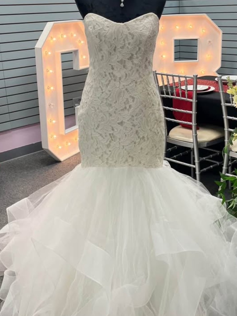 Hayley Paige Strapless White Lace Wedding Dress
